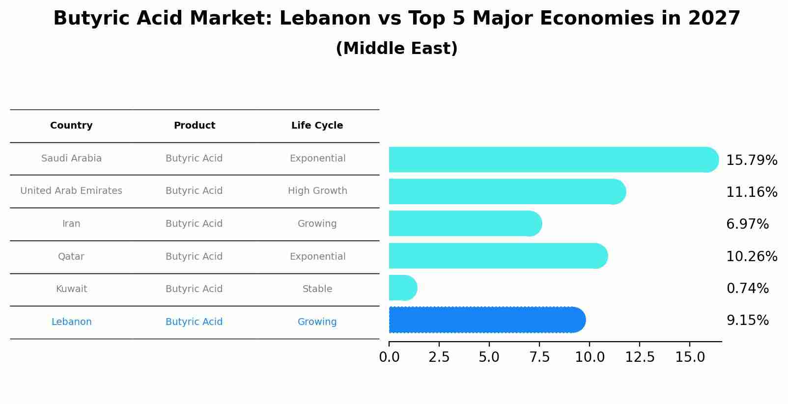 Butyric Acid Market: Lebanon vs Top 5 Major Economies in 2027 (Middle East)