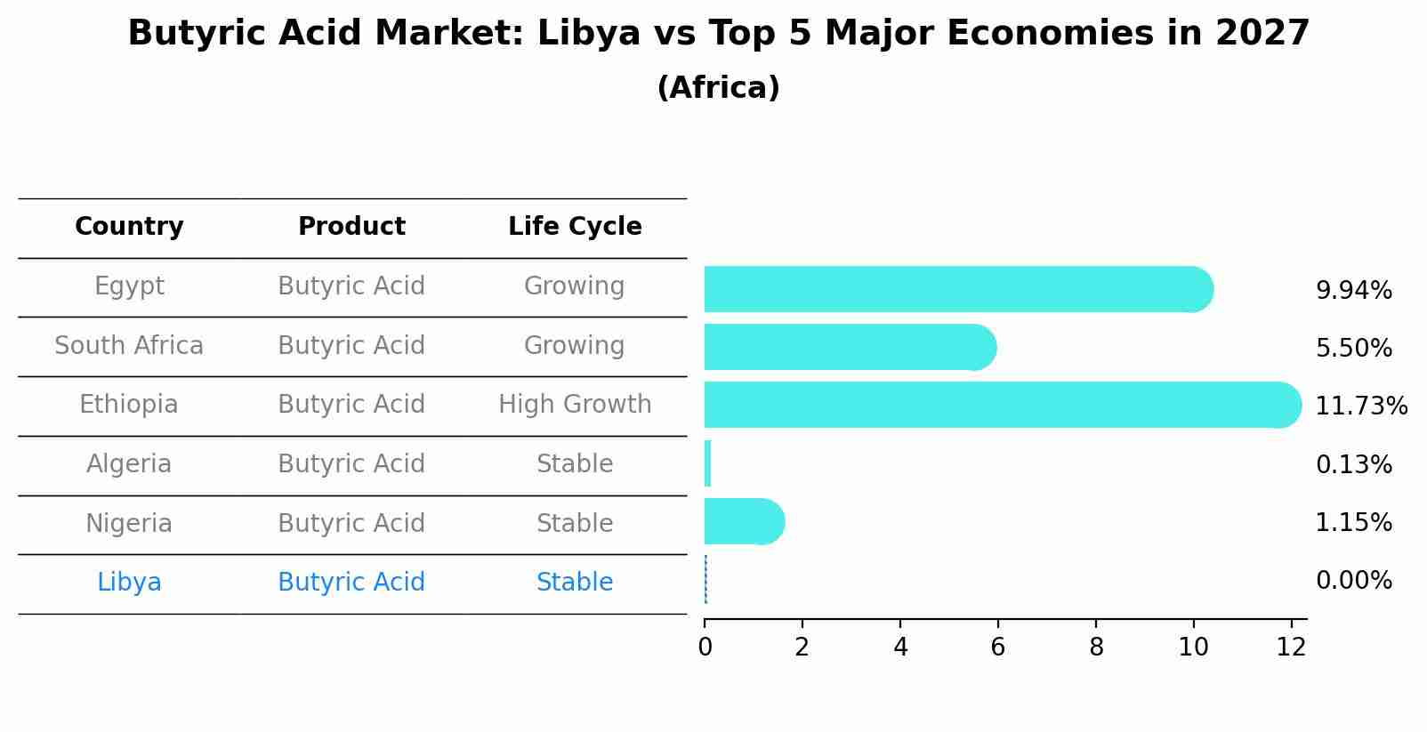 Butyric Acid Market: Libya vs Top 5 Major Economies in 2027 (Africa)