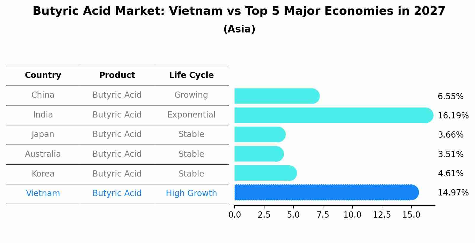 Butyric Acid Market: Vietnam vs Top 5 Major Economies in 2027 (Asia)