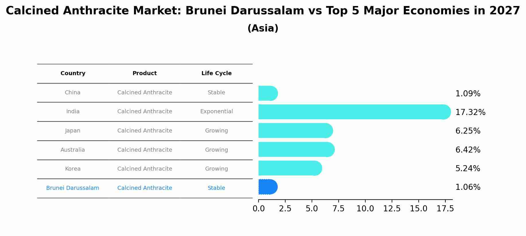 Calcined Anthracite Market: Brunei Darussalam vs Top 5 Major Economies in 2027 (Asia)