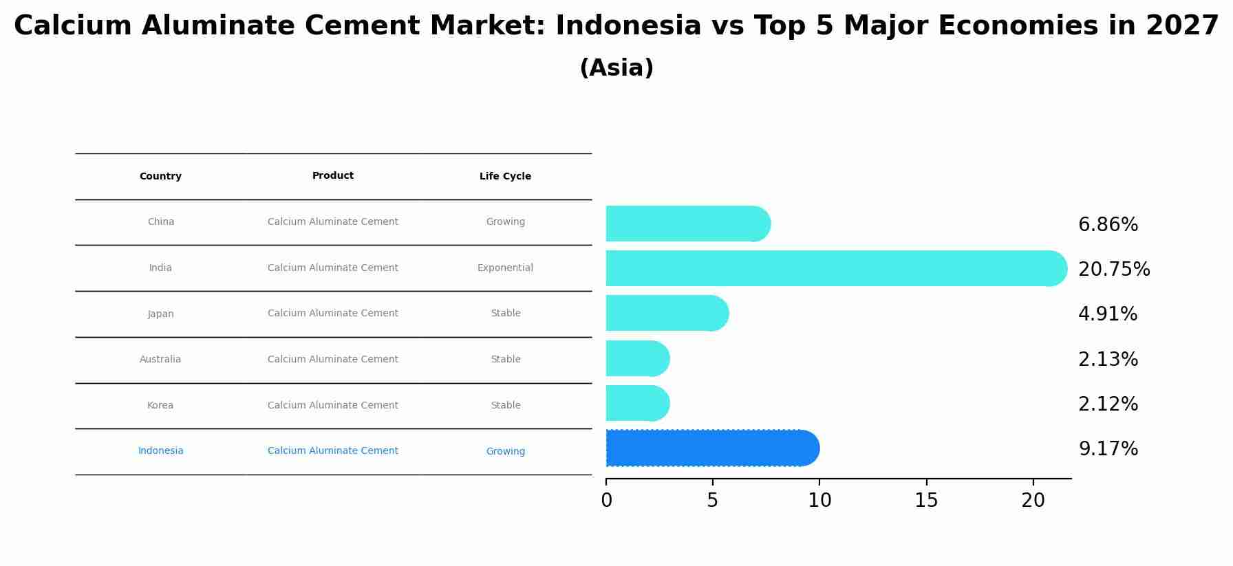 Calcium Aluminate Cement Market: Indonesia vs Top 5 Major Economies in 2027 (Asia)