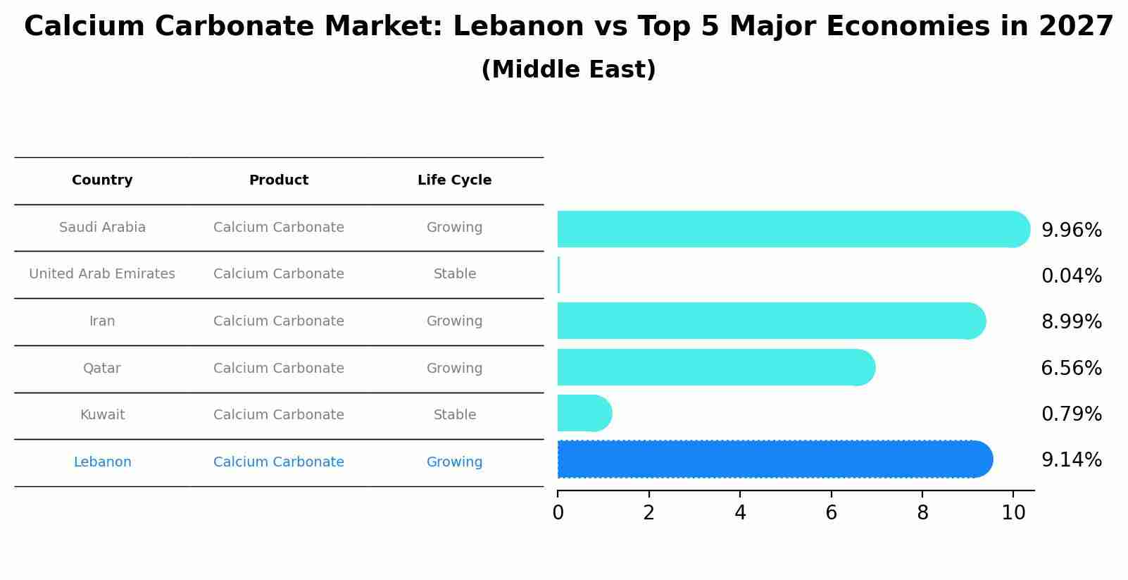 Calcium Carbonate Market: Lebanon vs Top 5 Major Economies in 2027 (Middle East)