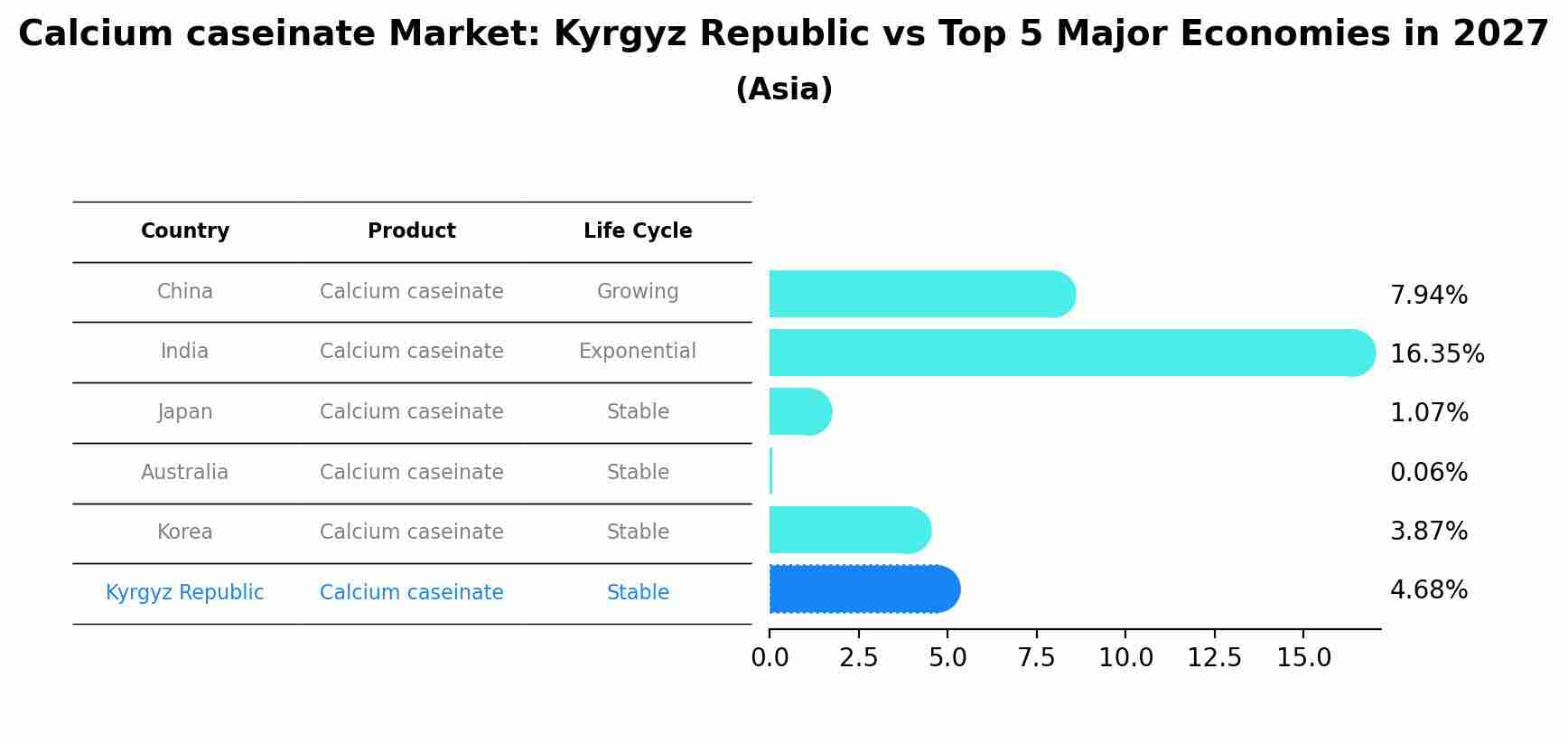 Calcium caseinate Market: Kyrgyz Republic vs Top 5 Major Economies in 2027 (Asia)