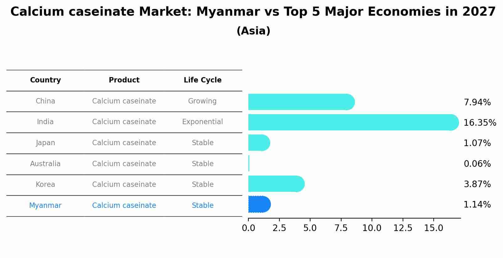 Calcium caseinate Market: Myanmar vs Top 5 Major Economies in 2027 (Asia)
