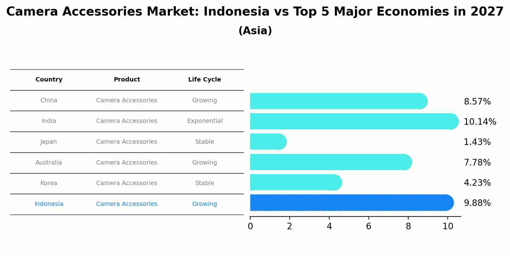 Camera Accessories Market: Indonesia vs Top 5 Major Economies in 2027 (Asia)
