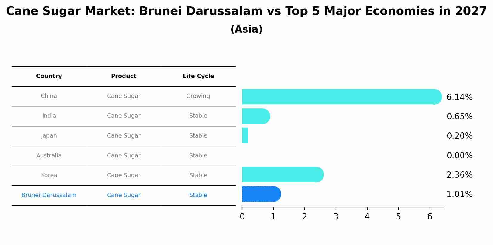 Cane Sugar Market: Brunei Darussalam vs Top 5 Major Economies in 2027 (Asia)