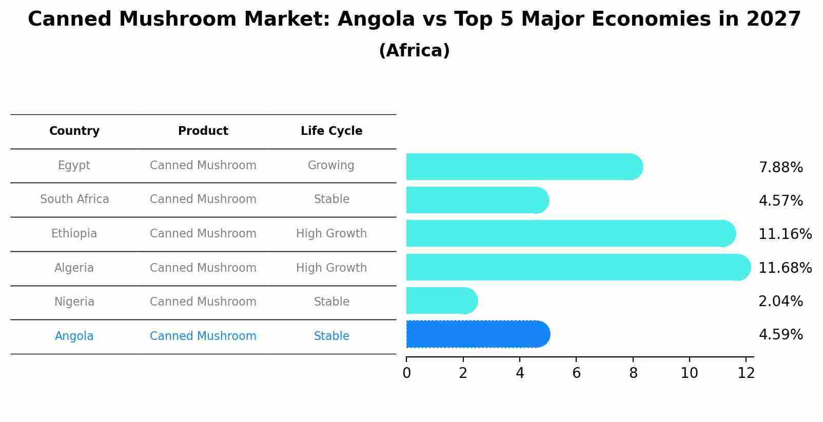 Canned Mushroom Market: Angola vs Top 5 Major Economies in 2027 (Africa)