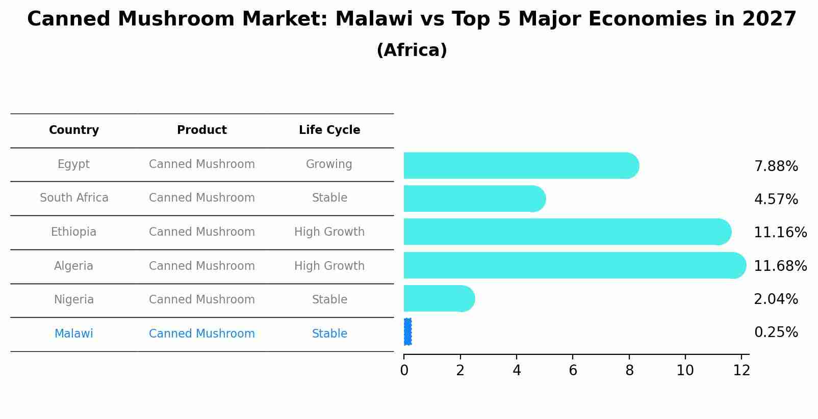Canned Mushroom Market: Malawi vs Top 5 Major Economies in 2027 (Africa)