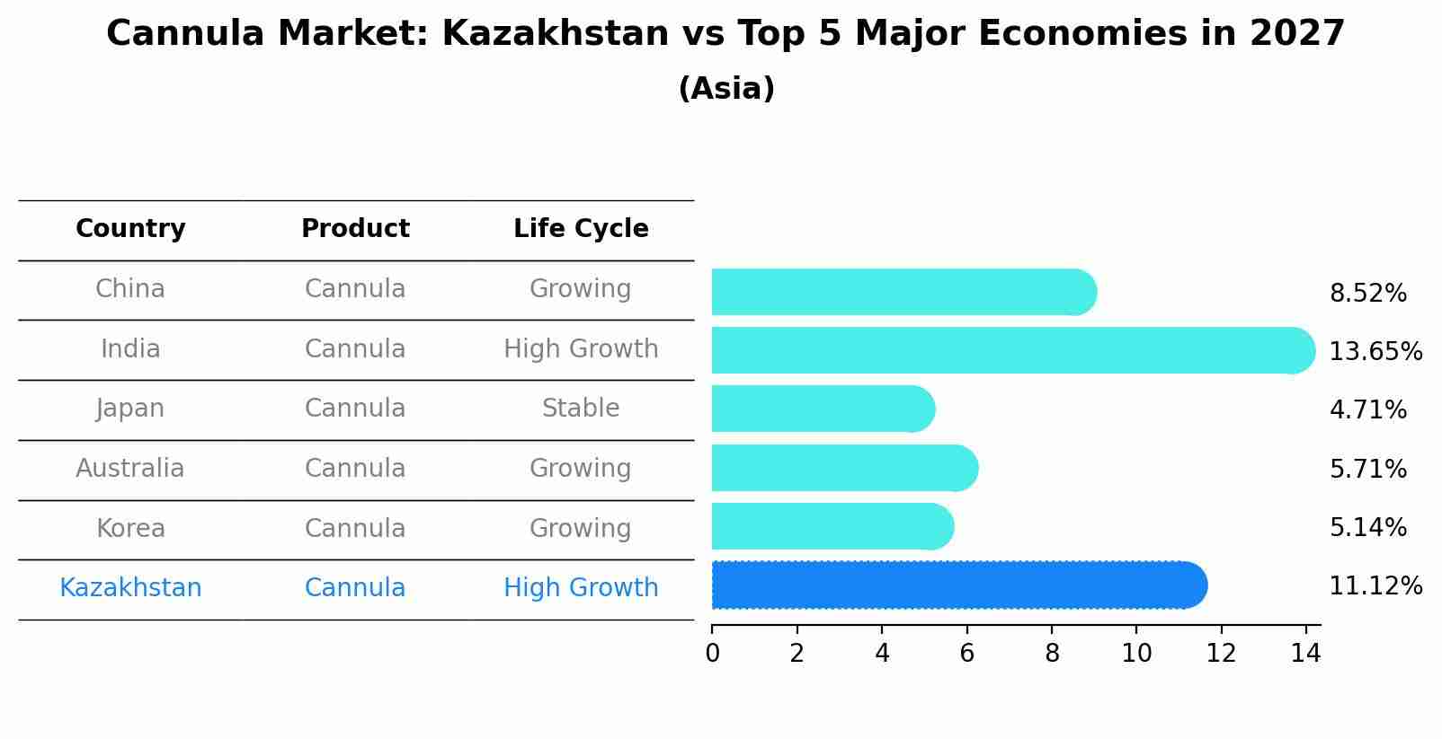 Cannula Market: Kazakhstan vs Top 5 Major Economies in 2027 (Asia)
