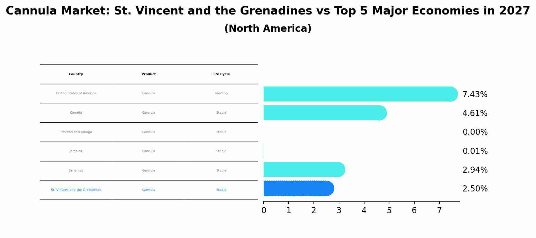 Cannula Market: St. Vincent and the Grenadines vs Top 5 Major Economies in 2027 (North America)