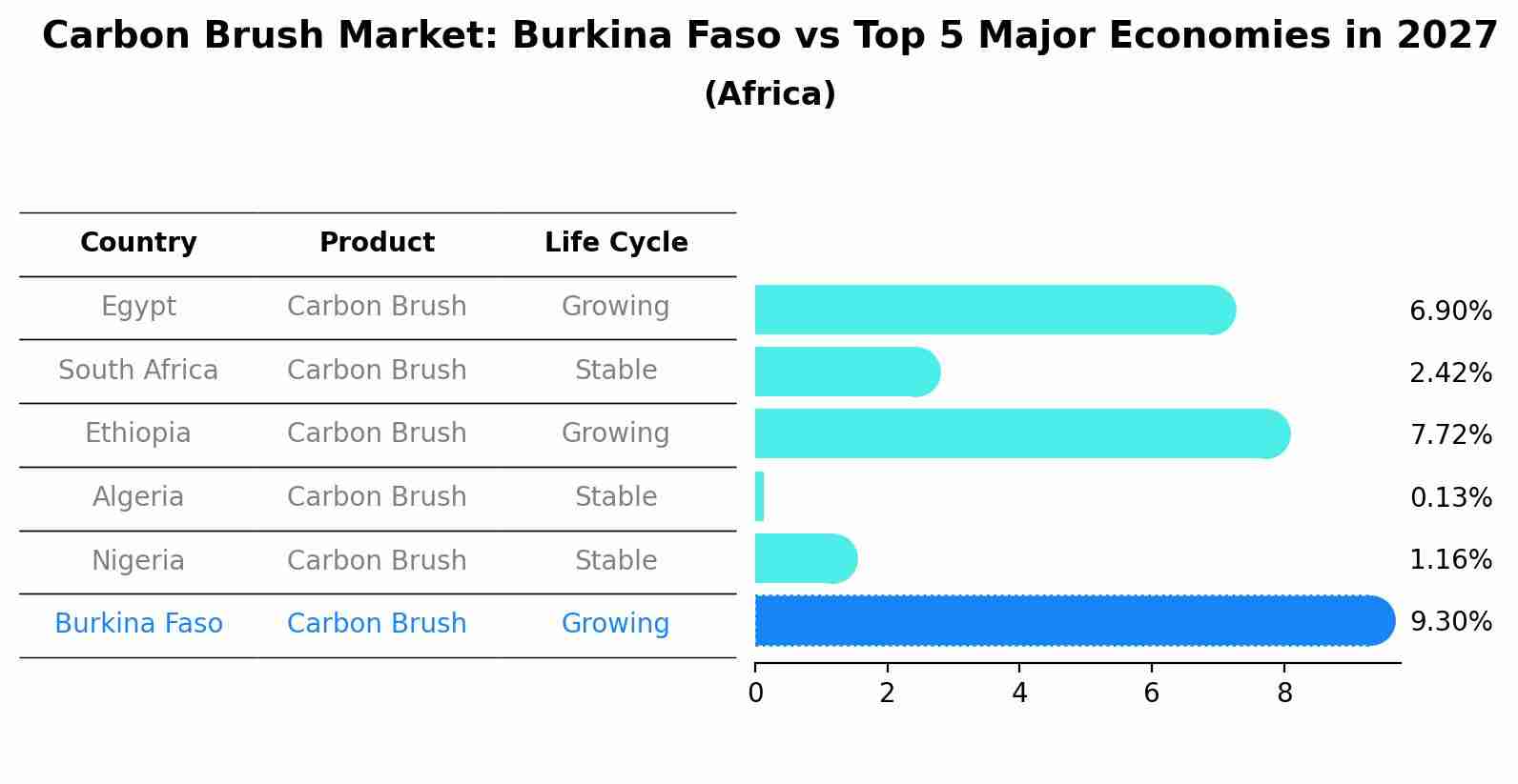 Carbon Brush Market: Burkina Faso vs Top 5 Major Economies in 2027 (Africa)