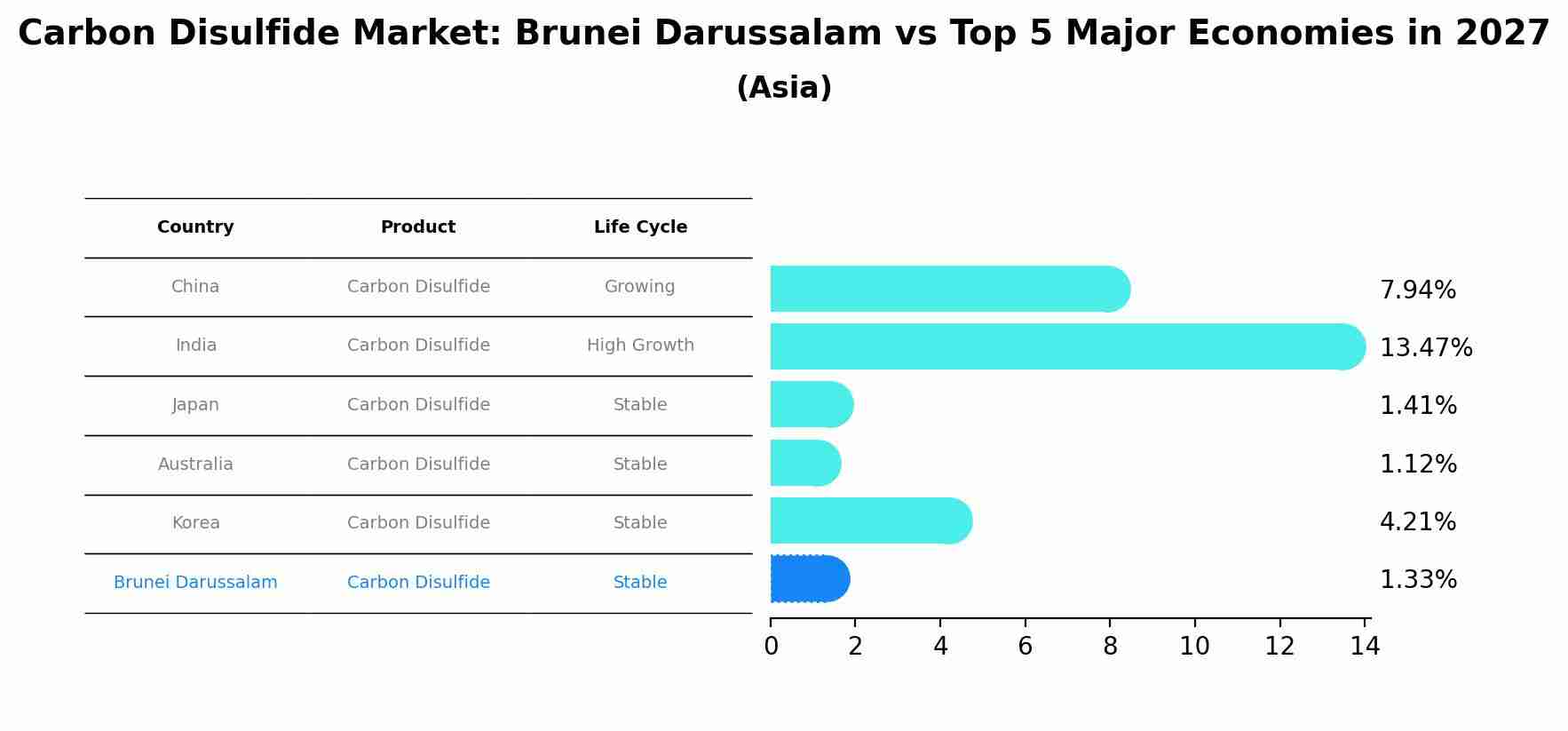 Carbon Disulfide Market: Brunei Darussalam vs Top 5 Major Economies in 2027 (Asia)