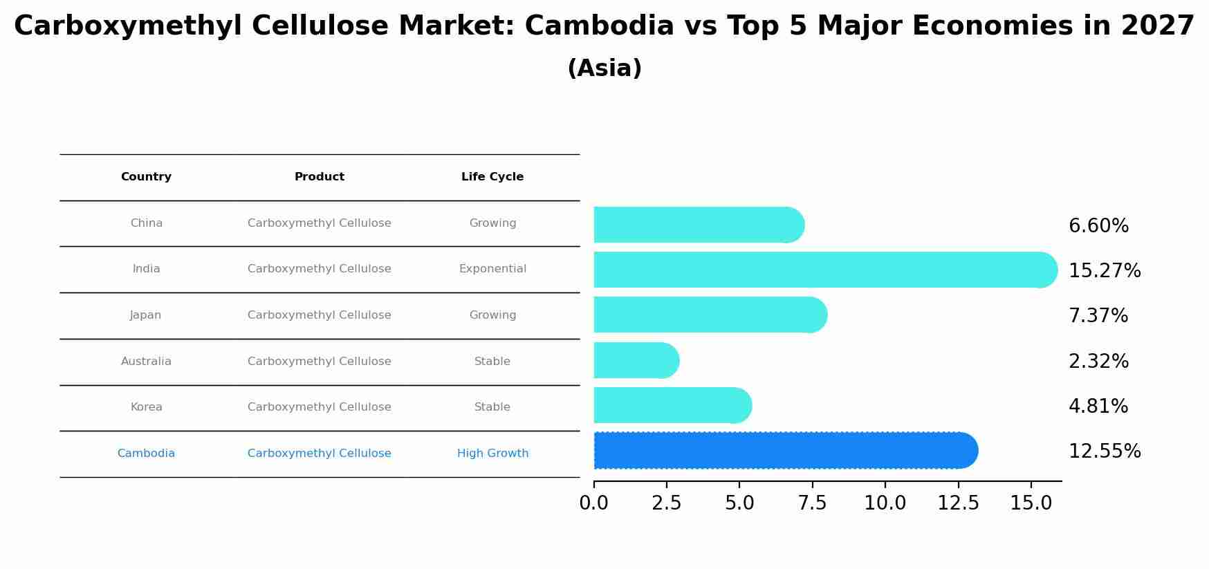 Carboxymethyl Cellulose Market: Cambodia vs Top 5 Major Economies in 2027 (Asia)