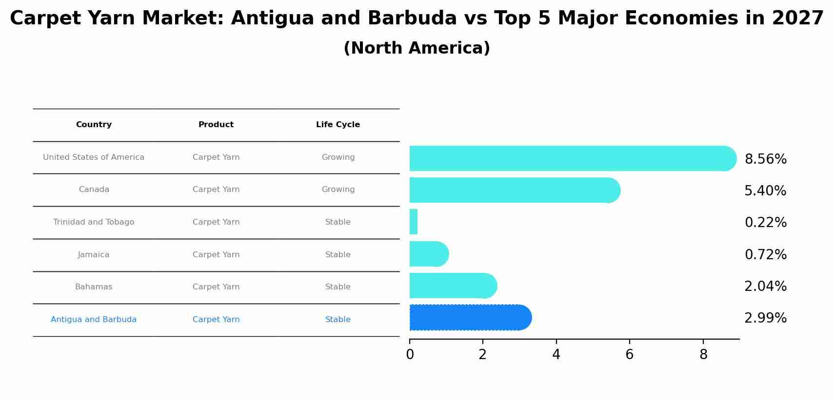 Carpet Yarn Market: Antigua and Barbuda vs Top 5 Major Economies in 2027 (North America)