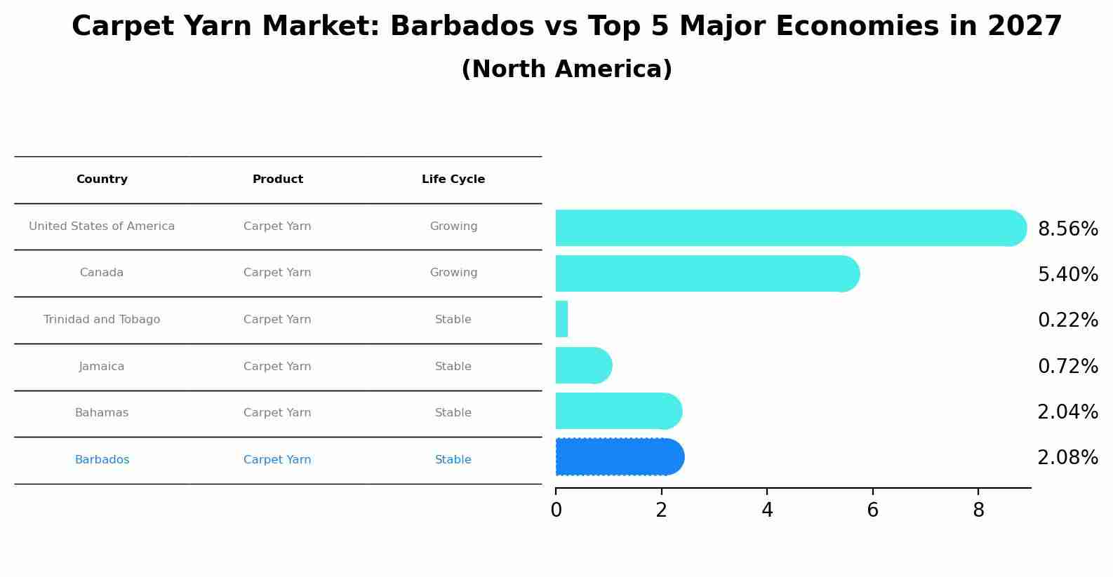 Carpet Yarn Market: Barbados vs Top 5 Major Economies in 2027 (North America)