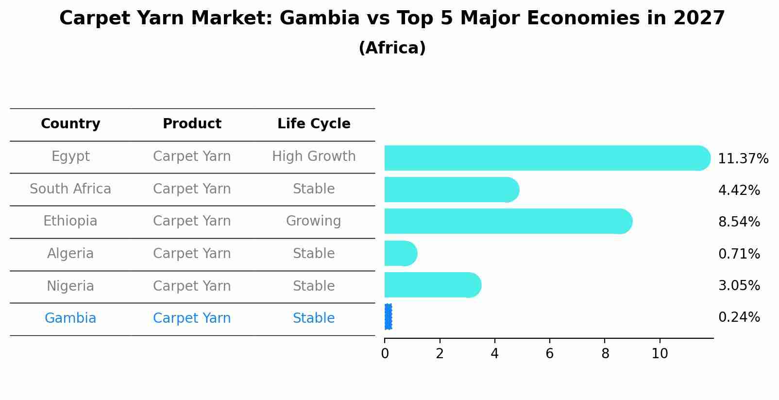 Carpet Yarn Market: Gambia vs Top 5 Major Economies in 2027 (Africa)
