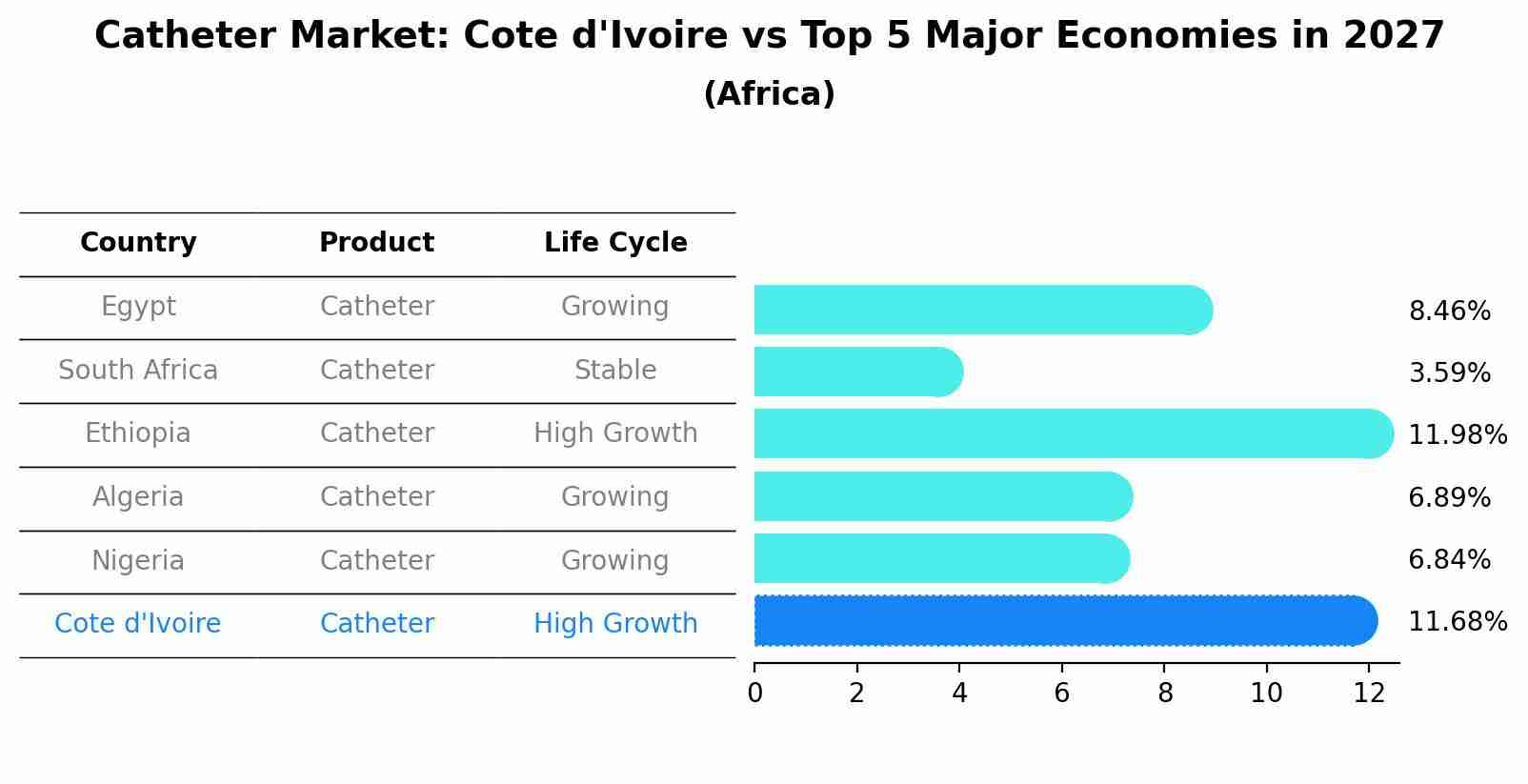 Catheter Market: Cote d'Ivoire vs Top 5 Major Economies in 2027 (Africa)