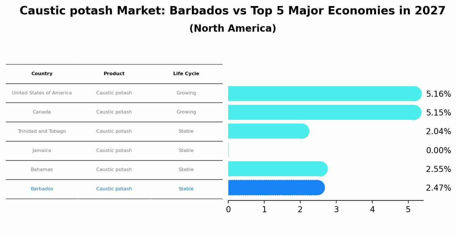 Caustic potash Market: Barbados vs Top 5 Major Economies in 2027 (North America)