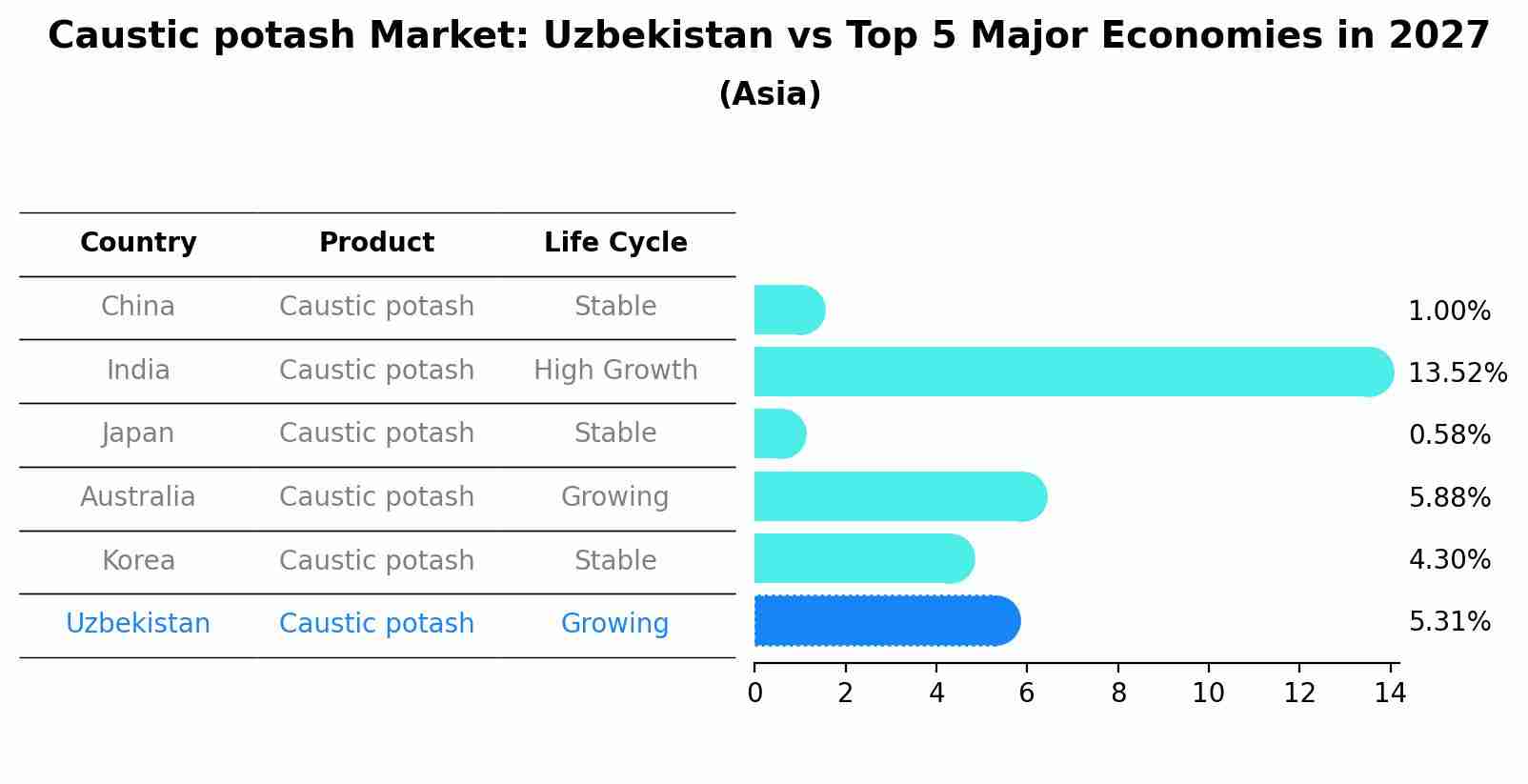 Caustic potash Market: Uzbekistan vs Top 5 Major Economies in 2027 (Asia)