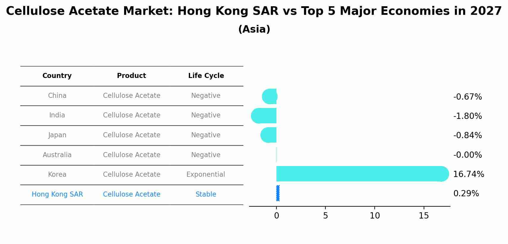 Cellulose Acetate Market: Hong Kong SAR vs Top 5 Major Economies in 2027 (Asia)