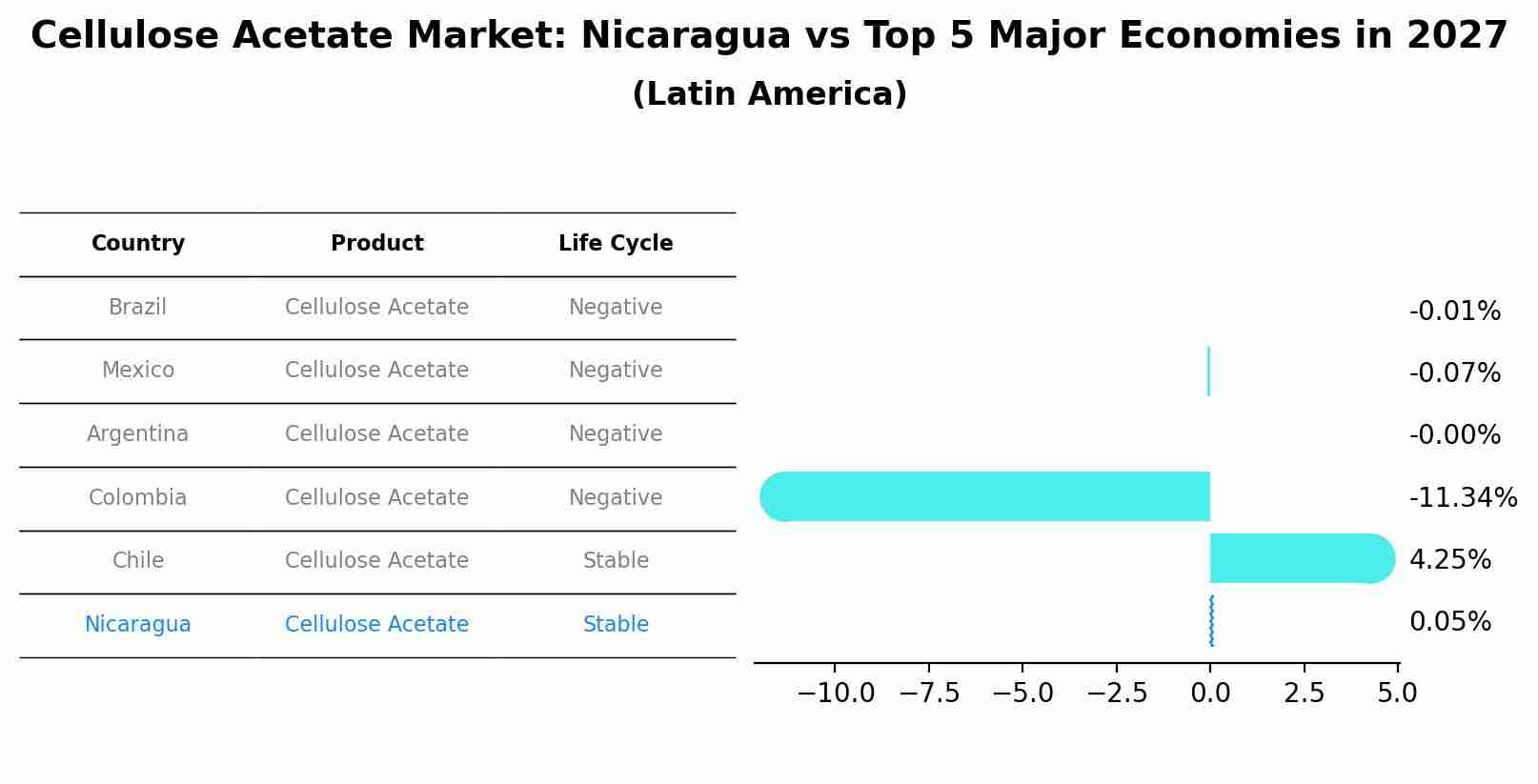 Cellulose Acetate Market: Nicaragua vs Top 5 Major Economies in 2027 (Latin America)