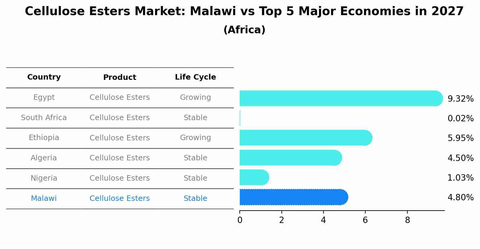 Cellulose Esters Market: Malawi vs Top 5 Major Economies in 2027 (Africa)