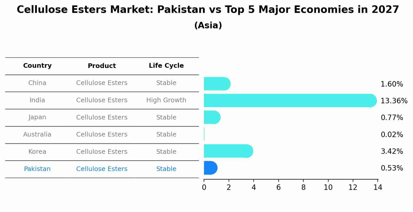 Cellulose Esters Market: Pakistan vs Top 5 Major Economies in 2027 (Asia)