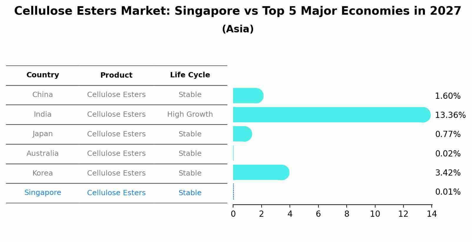 Cellulose Esters Market: Singapore vs Top 5 Major Economies in 2027 (Asia)