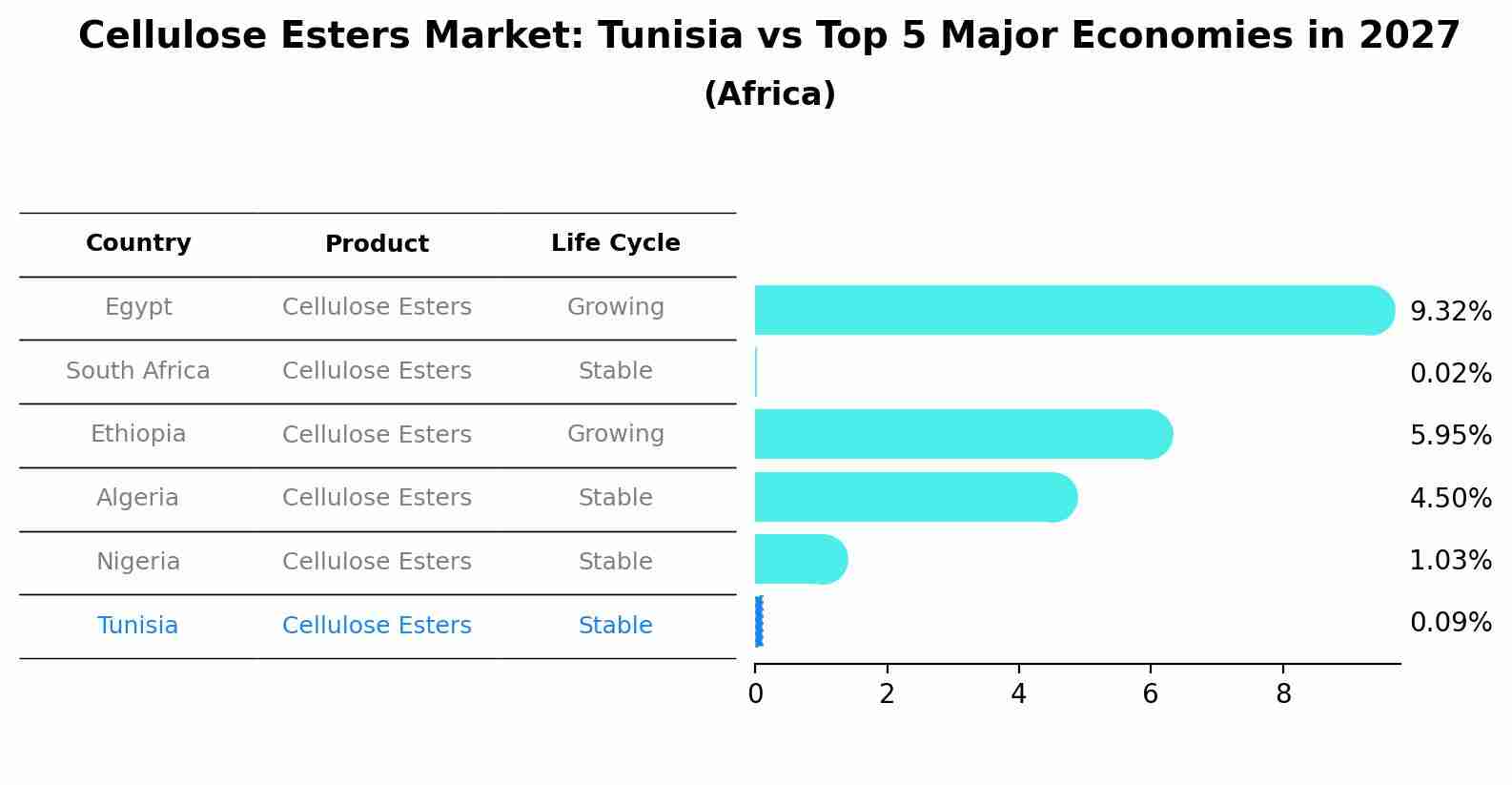 Cellulose Esters Market: Tunisia vs Top 5 Major Economies in 2027 (Africa)