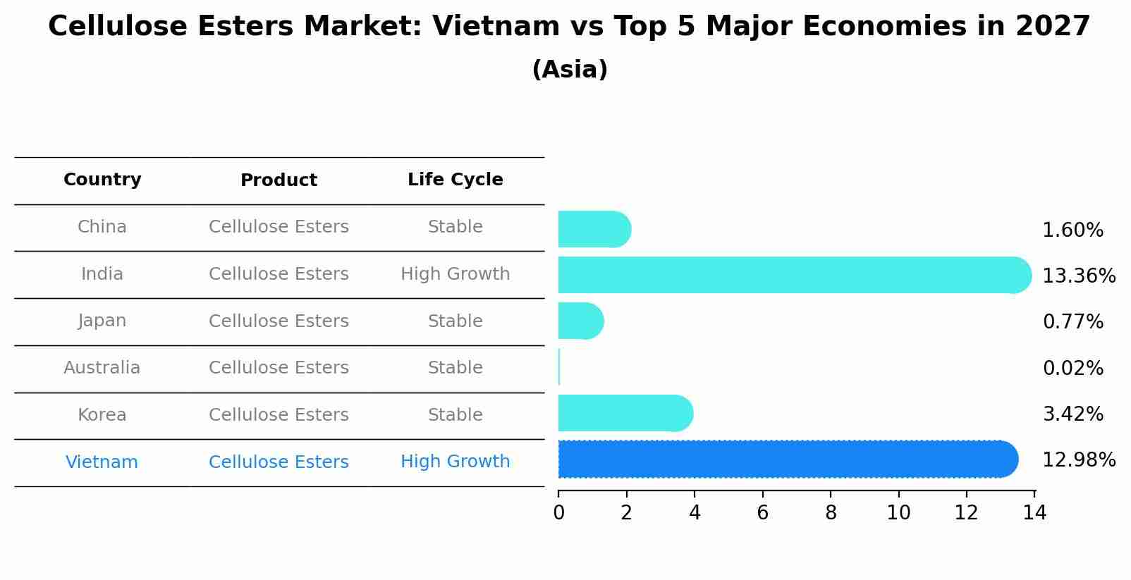 Cellulose Esters Market: Vietnam vs Top 5 Major Economies in 2027 (Asia)