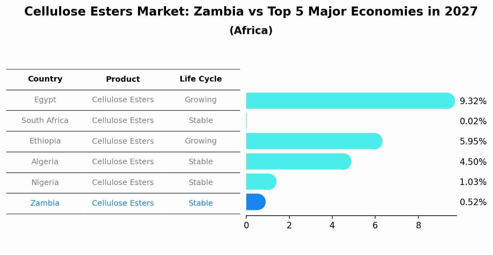 Cellulose Esters Market: Zambia vs Top 5 Major Economies in 2027 (Africa)