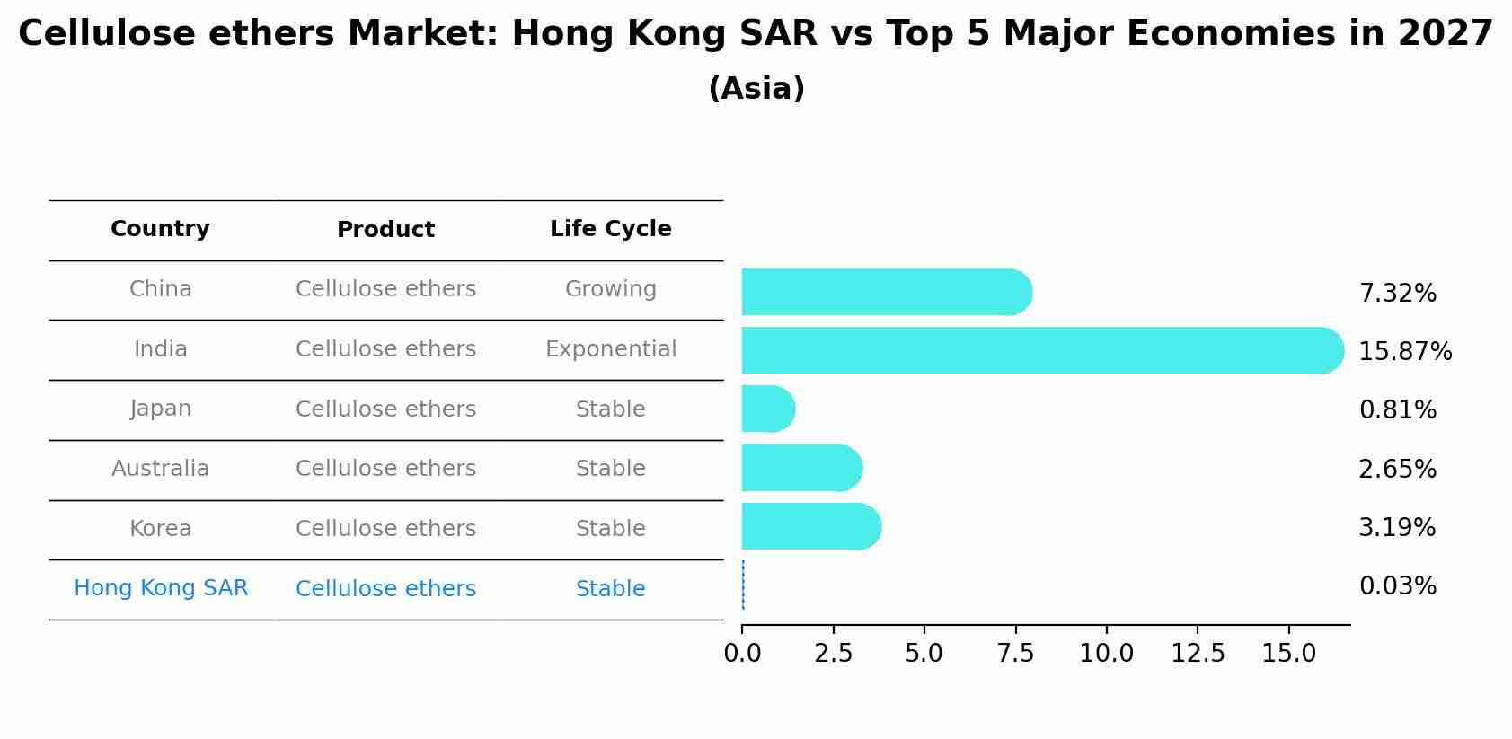 Cellulose ethers Market: Hong Kong SAR vs Top 5 Major Economies in 2027 (Asia)