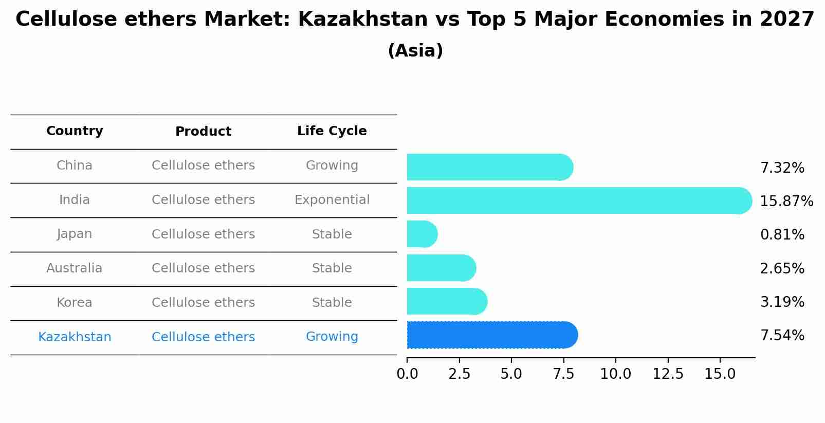 Cellulose ethers Market: Kazakhstan vs Top 5 Major Economies in 2027 (Asia)