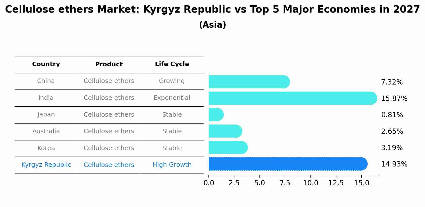 Cellulose ethers Market: Kyrgyz Republic vs Top 5 Major Economies in 2027 (Asia)