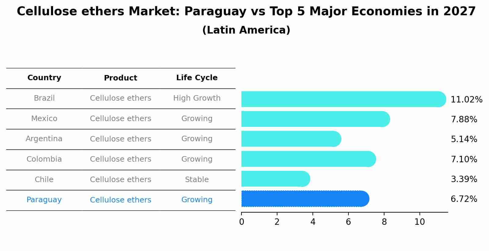 Cellulose ethers Market: Paraguay vs Top 5 Major Economies in 2027 (Latin America)