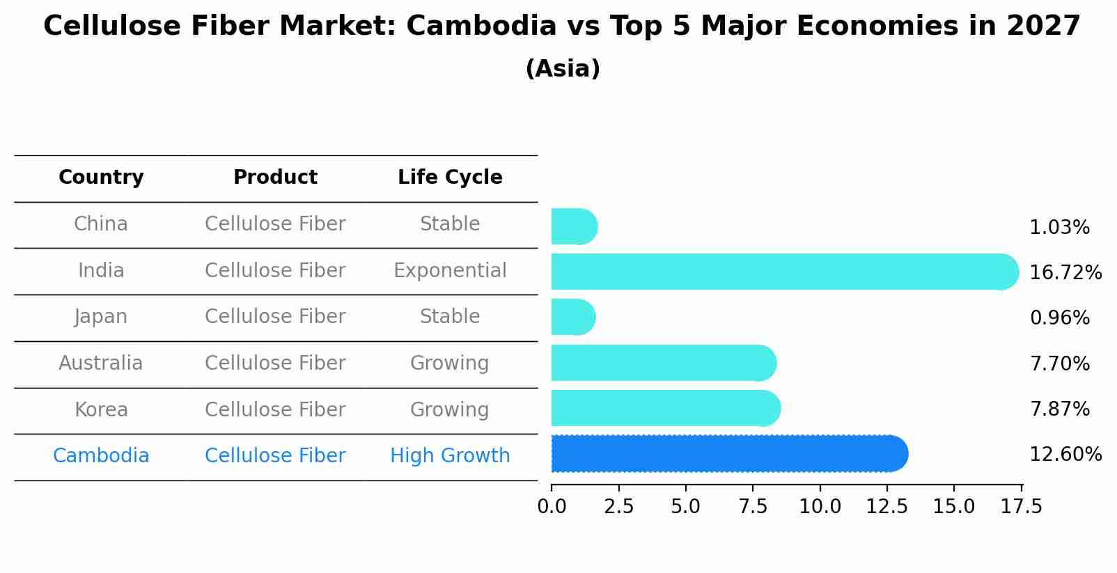 Cellulose Fiber Market: Cambodia vs Top 5 Major Economies in 2027 (Asia)