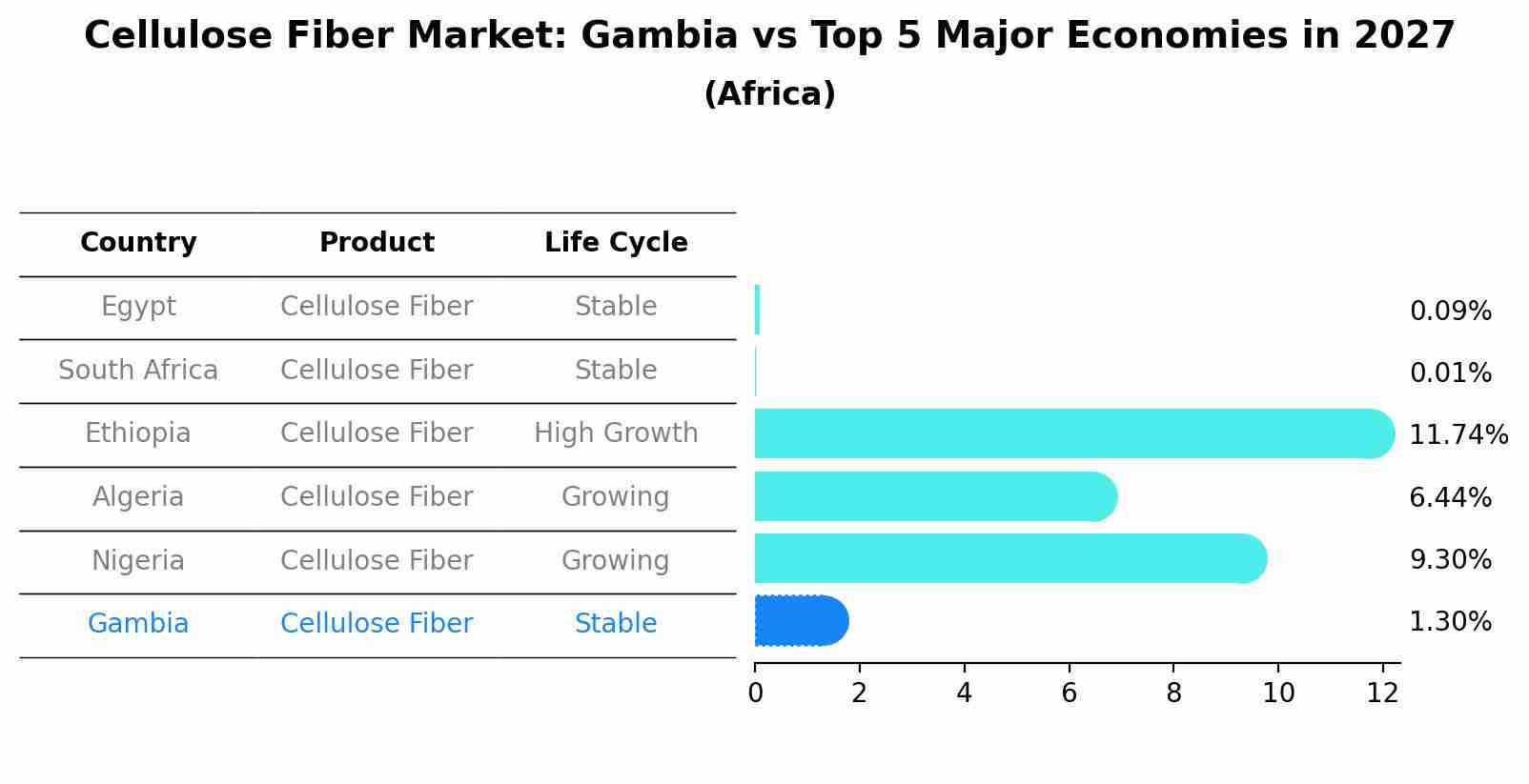 Cellulose Fiber Market: Gambia vs Top 5 Major Economies in 2027 (Africa)
