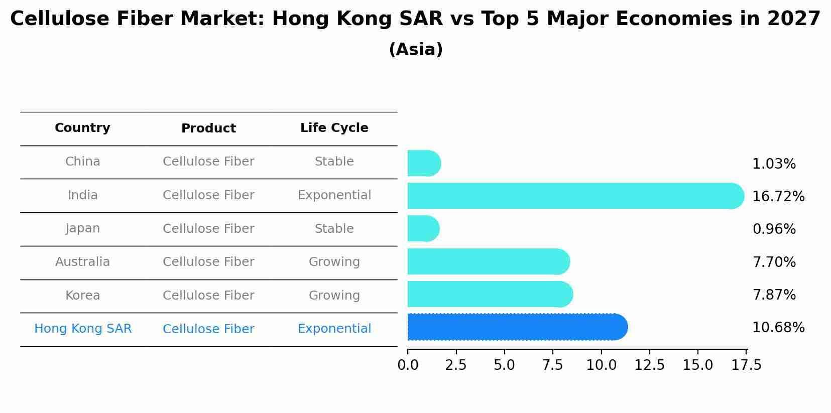 Cellulose Fiber Market: Hong Kong SAR vs Top 5 Major Economies in 2027 (Asia)