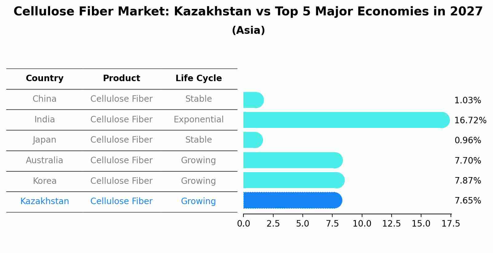 Cellulose Fiber Market: Kazakhstan vs Top 5 Major Economies in 2027 (Asia)