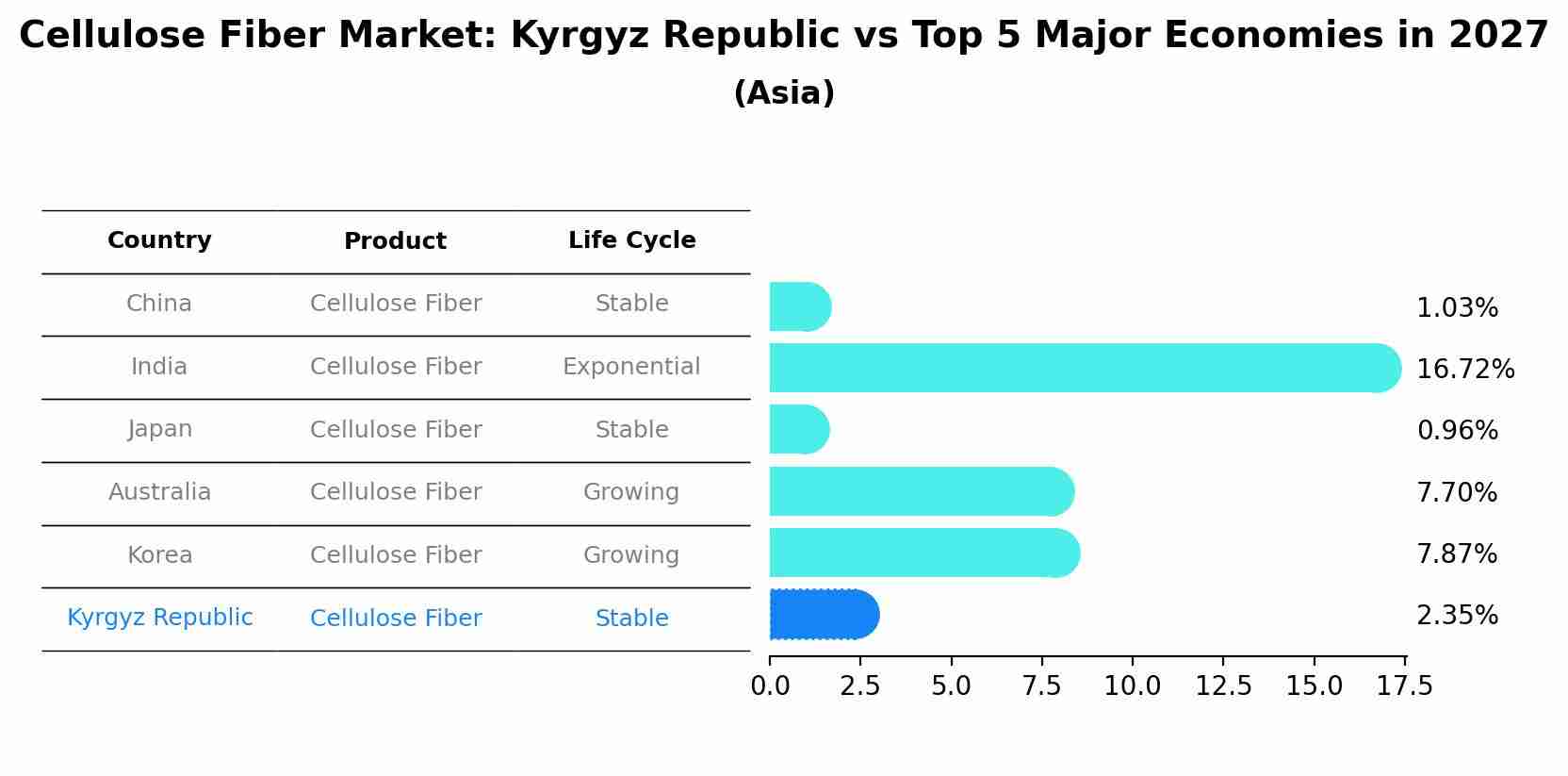 Cellulose Fiber Market: Kyrgyz Republic vs Top 5 Major Economies in 2027 (Asia)