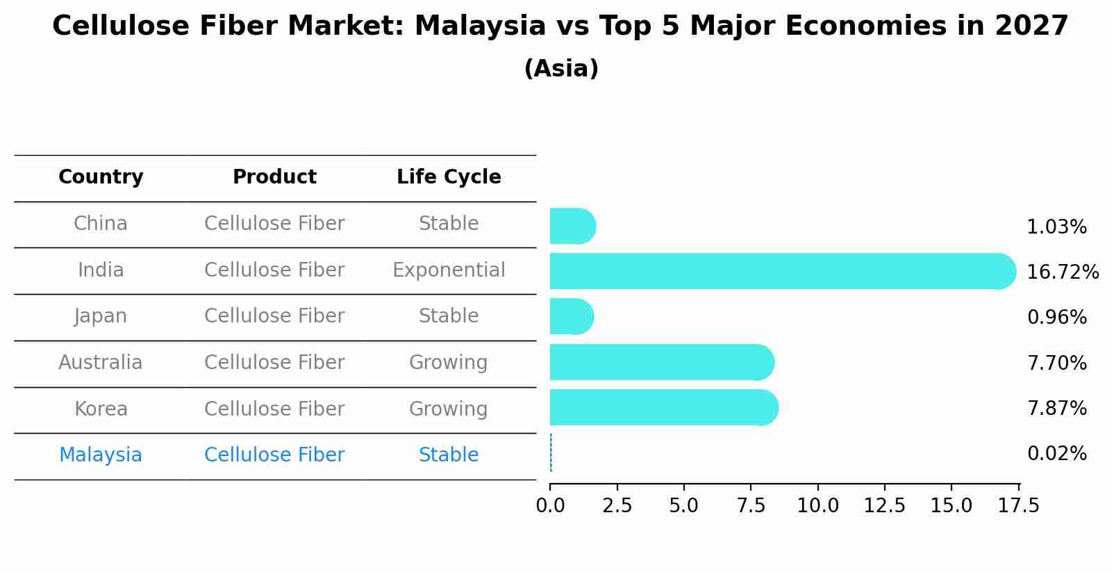 Cellulose Fiber Market: Malaysia vs Top 5 Major Economies in 2027 (Asia)