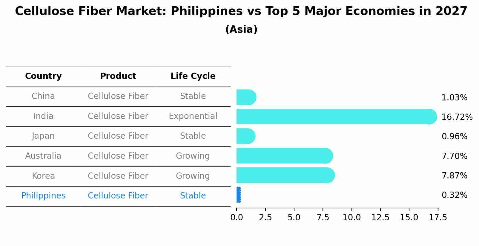 Cellulose Fiber Market: Philippines vs Top 5 Major Economies in 2027 (Asia)