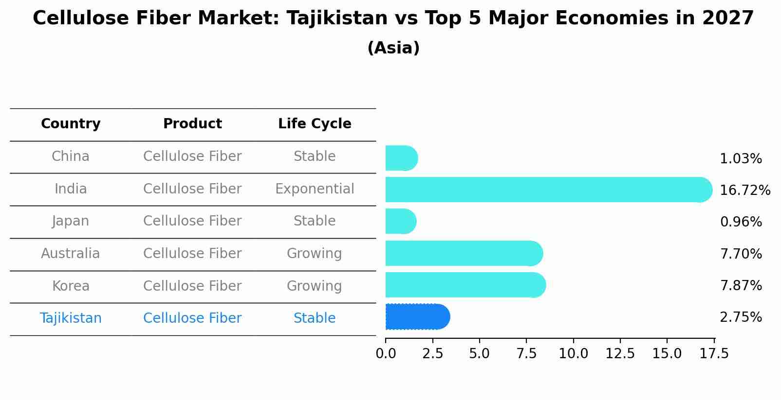 Cellulose Fiber Market: Tajikistan vs Top 5 Major Economies in 2027 (Asia)