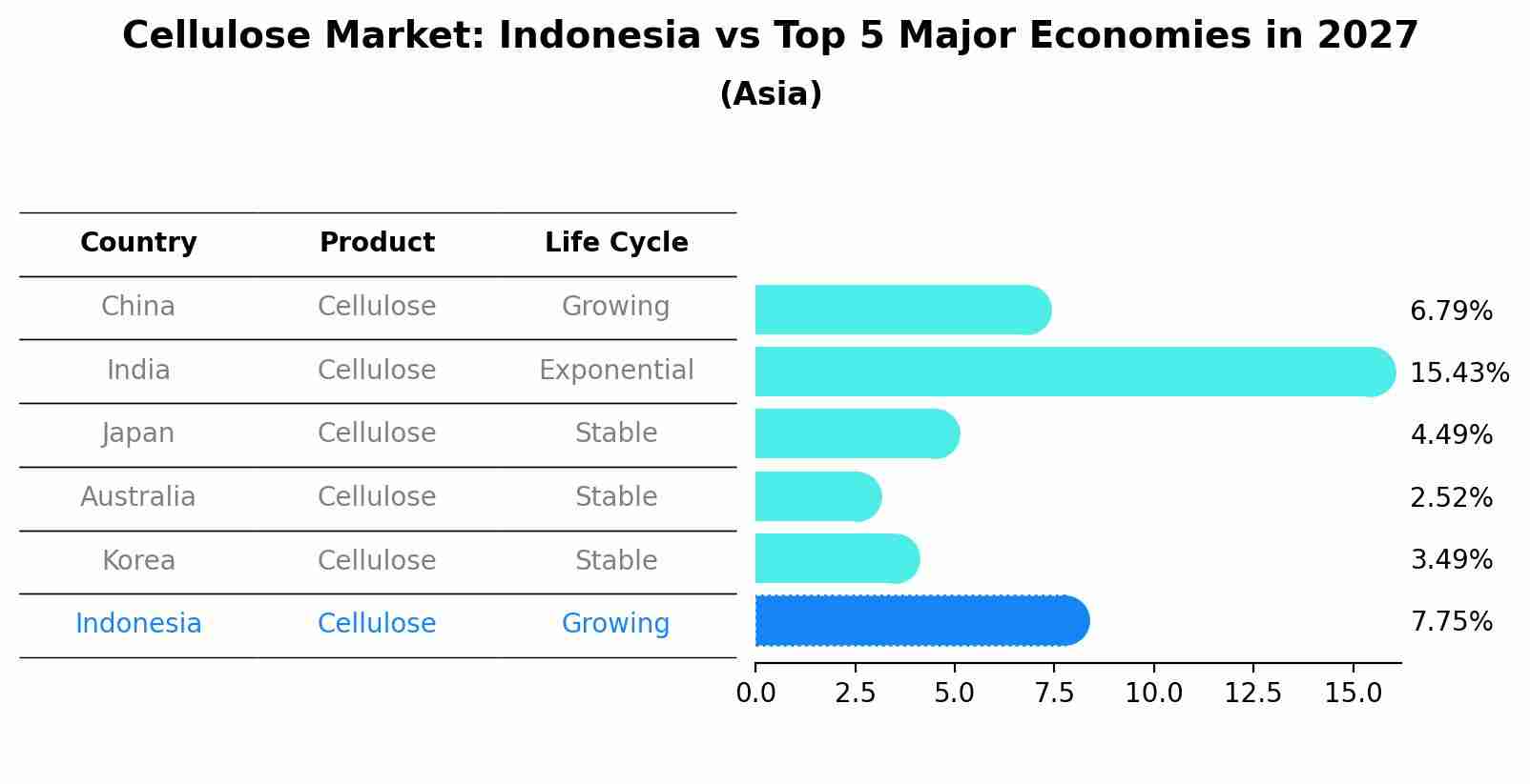 Cellulose Market: Indonesia vs Top 5 Major Economies in 2027 (Asia)