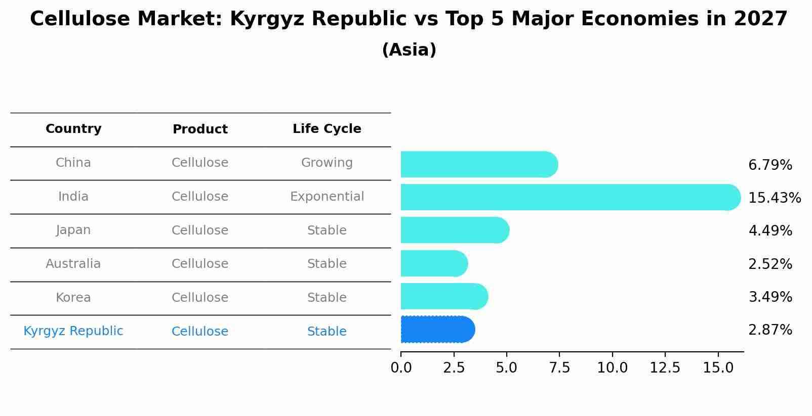 Cellulose Market: Kyrgyz Republic vs Top 5 Major Economies in 2027 (Asia)