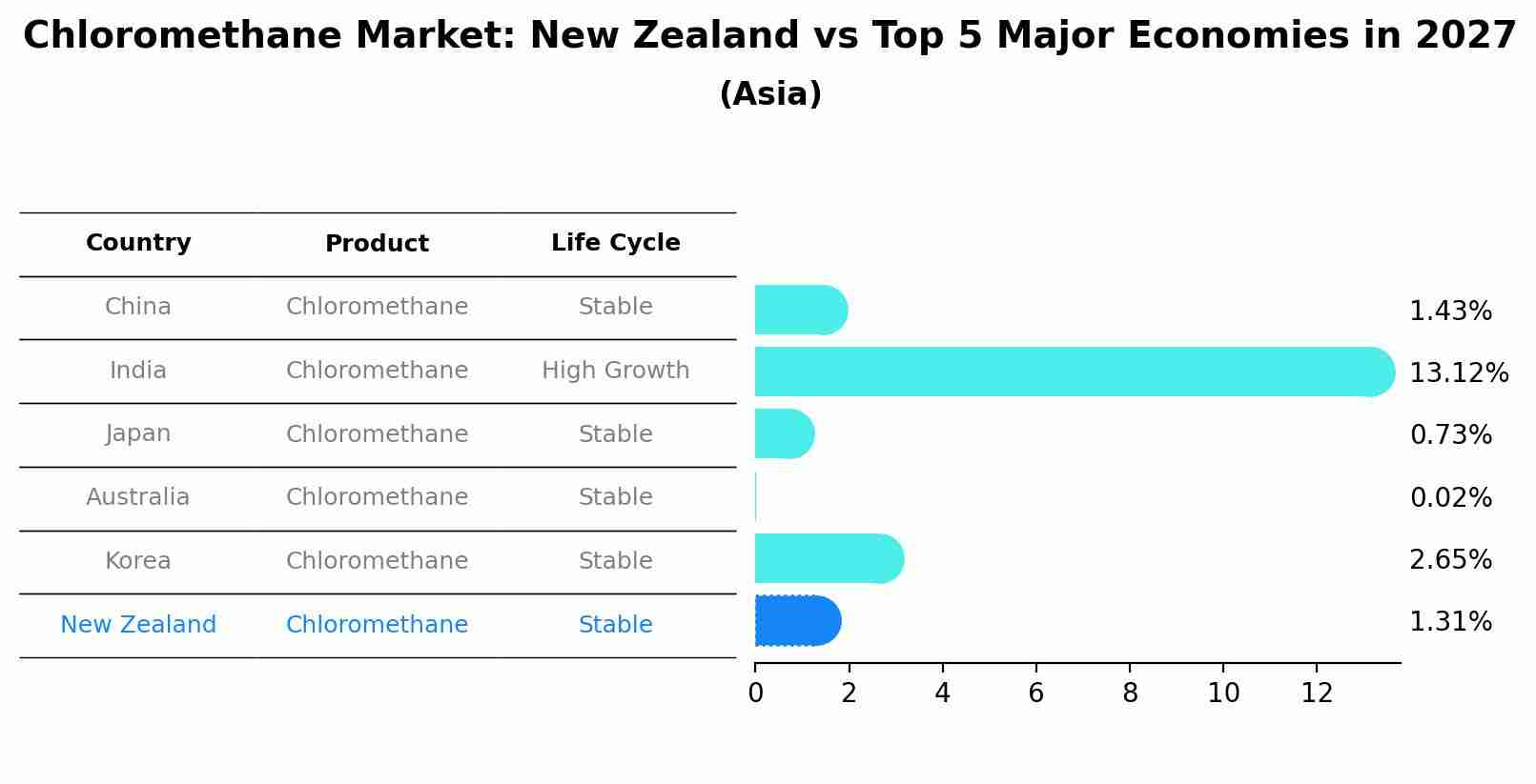 Chloromethane Market: New Zealand vs Top 5 Major Economies in 2027 (Asia)