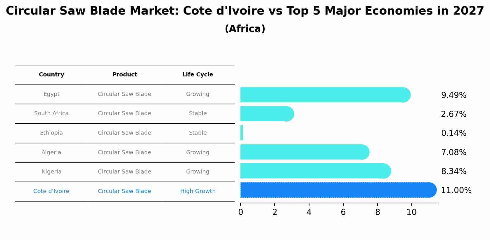 Circular Saw Blade Market: Cote d'Ivoire vs Top 5 Major Economies in 2027 (Africa)