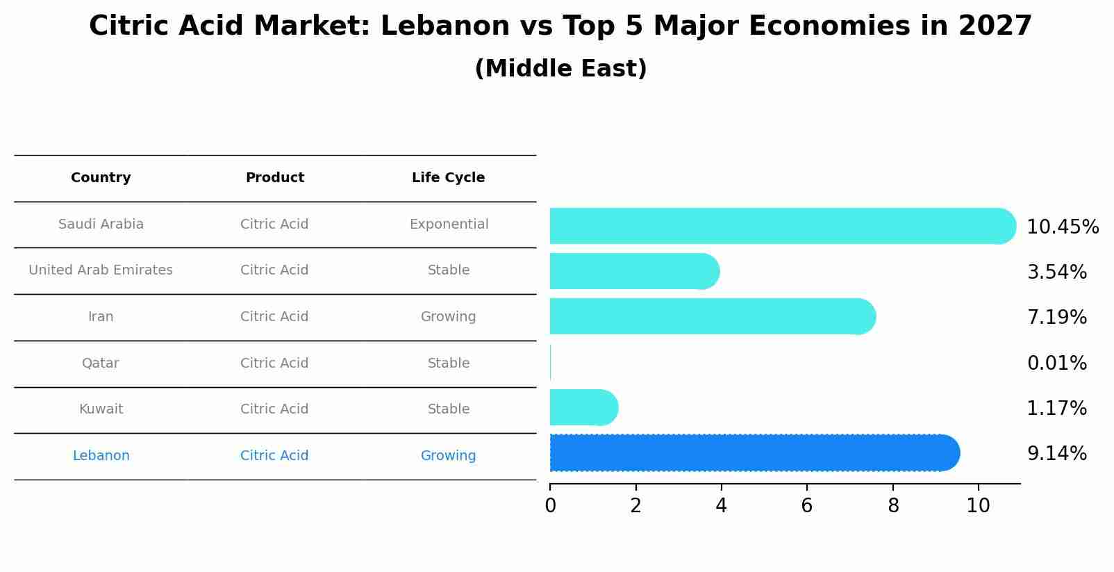 Citric Acid Market: Lebanon vs Top 5 Major Economies in 2027 (Middle East)