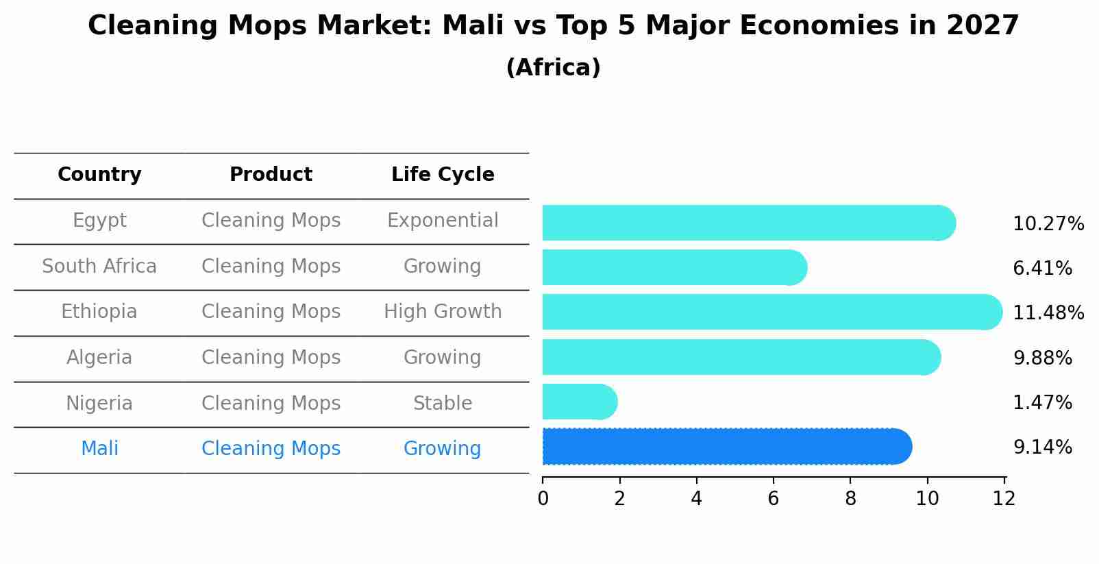 Cleaning Mops Market: Mali vs Top 5 Major Economies in 2027 (Africa)