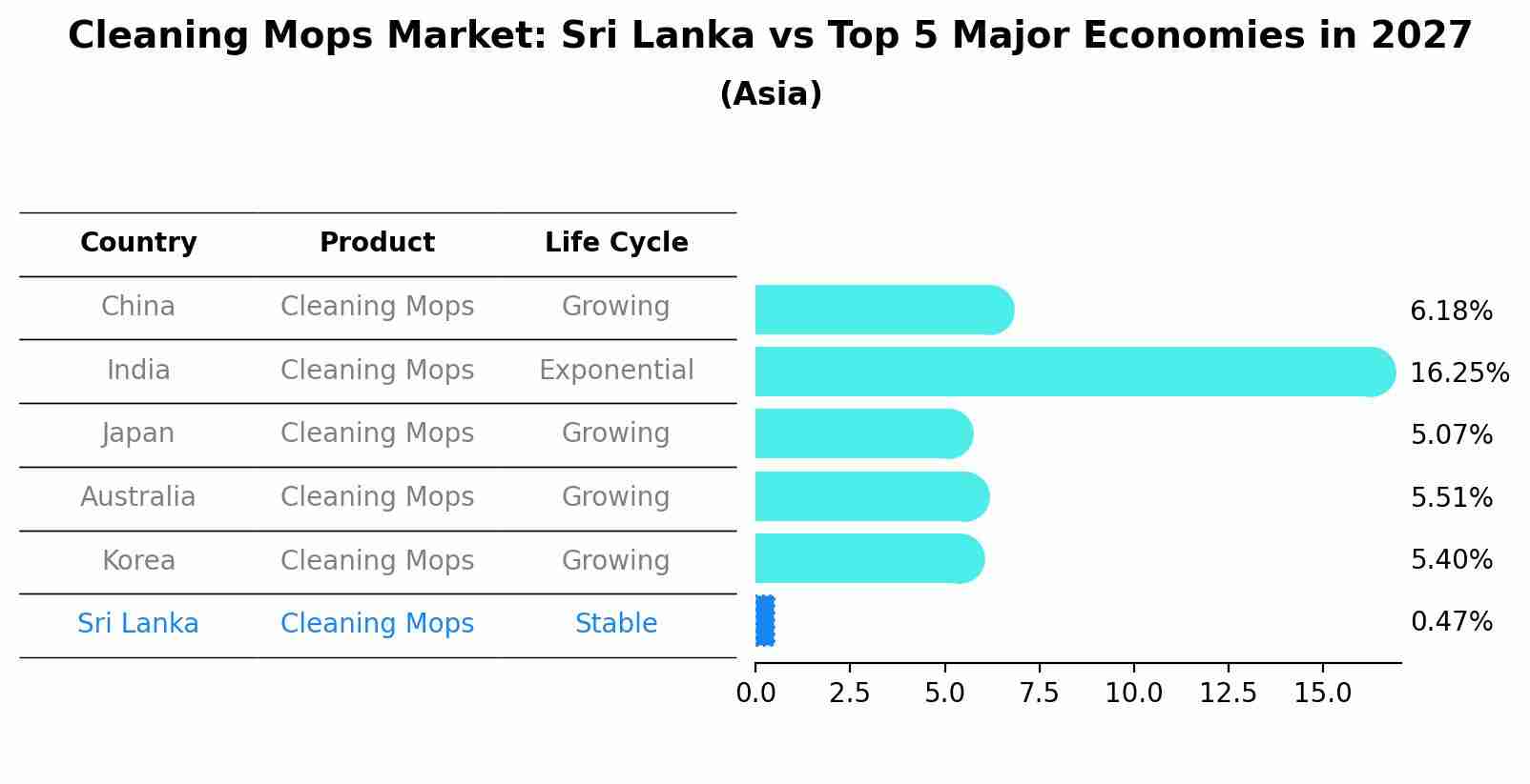 Cleaning Mops Market: Sri Lanka vs Top 5 Major Economies in 2027 (Asia)
